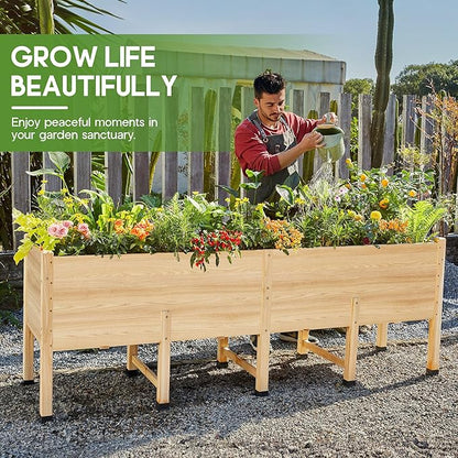 AMERLIFE 7x2 Ft Raised Garden Bed, 16 Inch Depth Featuring Legs, Drainage Holes, Ideal for Deep Rooted Vegetables, Flowers, Herbs, Elevated Wood Planter Box for Balcony, Patio, Backyard, Easy Assembly