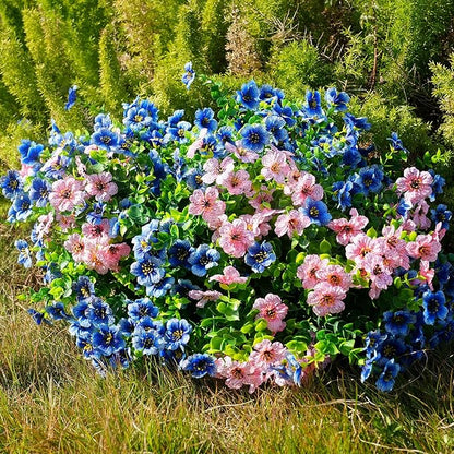 Artificial Flowers for Outdoor, UV Resistant Fake Silk Flowers, Realistic Faux Plants for Outside Indoor Porch Patio Window Box Planter Home Decor (20, Pink)