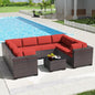 Kullavik 9 Pieces Outdoor Patio Furniture Set PE Wicker Rattan Sectional Sofa Patio Conversation Sets,Red
