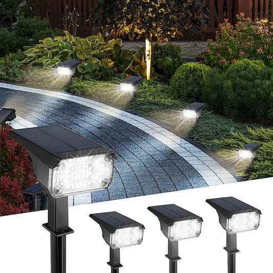 Kingsyard Solar Lights Outdoor Waterproof IP68, 47 LEDs 3 Lighting Modes USB & Solar Powered Garden Yard Pathway Spot Lights for Outside Landscape, Auto On/Off, 4 Pack(Cool White)