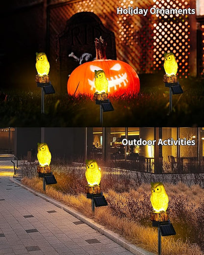 iStatue 4PC Solar Owl Garden Stake Lights Gifts for Women Mom Dad Mother's Day Realistic Resin Owl Outdoor Garden Decor, Warm Glow LED for Lawn Yard Pathway (4-Pack, Owl)