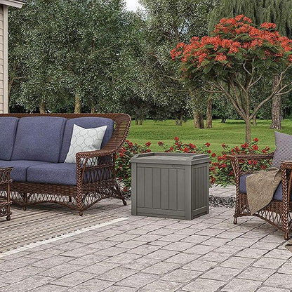 Suncast Outdoor Storage Box - 22 Gallon Stone Gray Resin Outdoor Deck Box with Seat, Weatherproof Patio Storage Bin Container for Keeping Cushions, Tools, & Towels for Pool, Yard, & Garden
