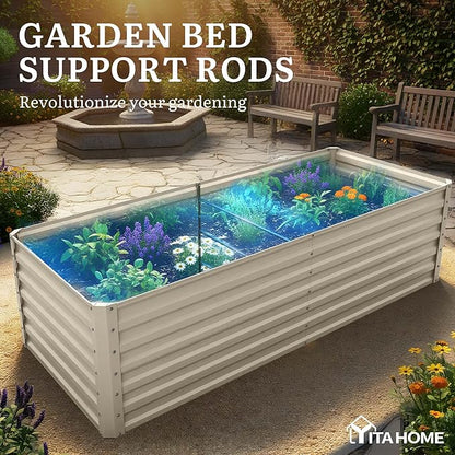 YITAHOME 6x3x2ft Large Raised Garden Bed Kit, Galvanized Metal Planter Box with Gloves, Support Rod, Outdoor Above Ground Planters for Plants Vegetables Flowers, Cream Yellow
