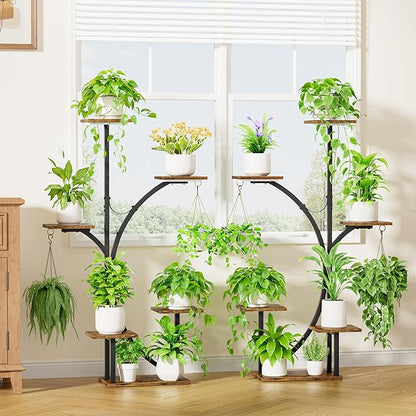 Plant Stand Indoor with Grow Lights - 2 Pack Corner Plant Shelf, 6 Tiered 47'' Indoor Plant Stands for Multiple Plants, K-Shaped Plant Rack Display Holder, Flower Stands for Living Room Patio Home