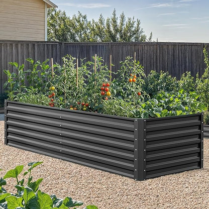 YITAHOME 6x3x2ft 2pcs Large Raised Garden Bed Kit, Galvanized Metal Planter Box with Gloves, Ground Nails, Support Rod, Outdoor Above Ground Planters for Plants Vegetables Flowers, Black