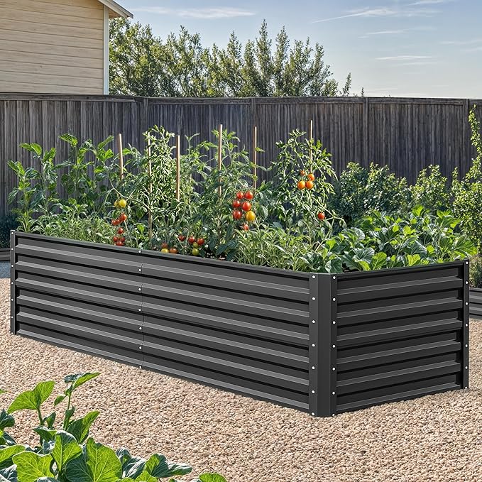 YITAHOME 6x3x2ft Outdoor Raised Garden Bed Kit, Large Metal Patio Planter Box with Gloves, Support Rod for Plants Vegetables Flowers, Black