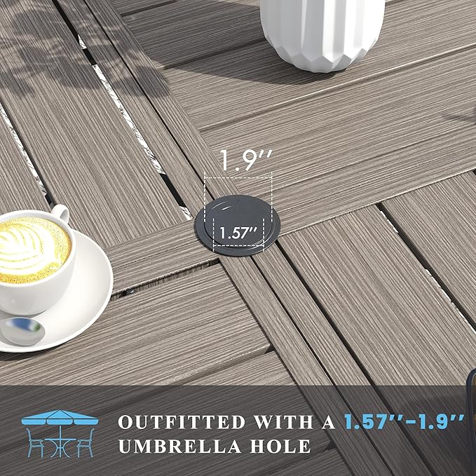VICLLAX Patio Table and Chair Set of 10, All Weather Metal Round Outdoor Dining Furniture Set-59.9" Round Outdoor Table and Chairs, Grey Wood Grain Tabletop