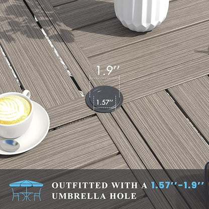 VICLLAX Patio Table and Chair Set of 8, All Weather Metal Round Outdoor Dining Furniture Set-53 Round Outdoor Table and Chairs, Grey Wood Grain Tabletop