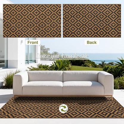 SAND MINE Reversible Mats, Plastic Straw Rug, Modern Area Rug, Large Floor Mat and Rug for Outdoors, RV, Patio, Backyard, Deck, Picnic, Beach, Trailer, Camping, Black & Brown, 3' x 5'