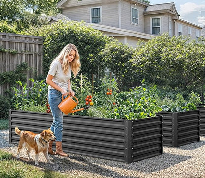 YITAHOME 6x3x2ft 2pcs Large Raised Garden Bed Kit, Galvanized Metal Planter Box with Gloves, Ground Nails, Support Rod, Outdoor Above Ground Planters for Plants Vegetables Flowers, Black