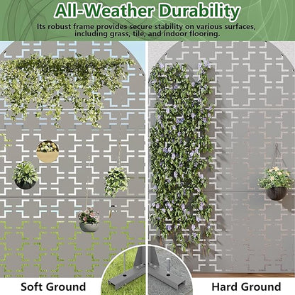 Casaphoria 72" H x 47" W Arched Metal Privacy Screen - Elegant Freestanding Outdoor Screen for Deck, Patio & Balcony - Versatile Decorative Privacy Panels for Home & Garden Use (Grey-Square)