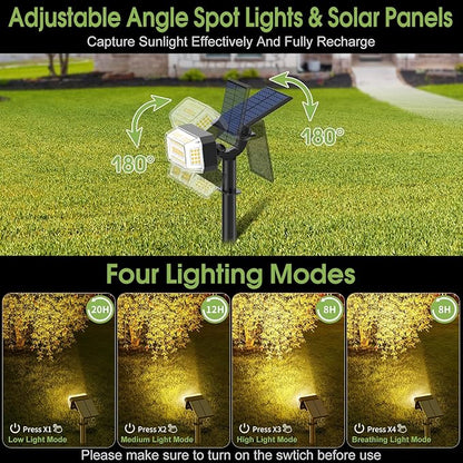102 LED Solar Spot Lights Outdoor Waterproof IP65, Adjustable Landscape Spotlights, [8 Pack/4 Modes] Auto On/Off Solar Powered Flood Lights for Outside Yard Garden Wall Pathway (Warm White)