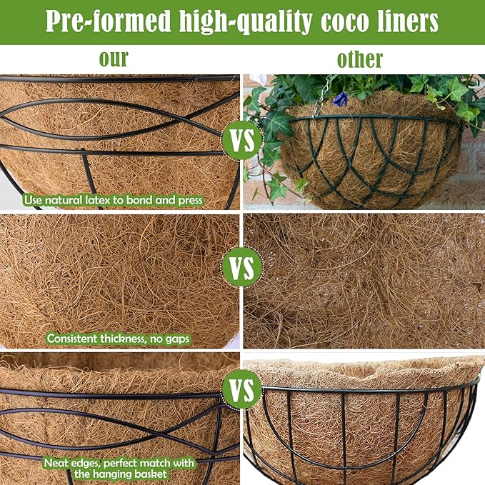 2 Pack 12 Inch Round Replacement Coco Liners for Hanging Basket Natural Coconut Fiber Liner for Flower Planter Coco Coir Pots for Indoor Outdoor Garden Plants