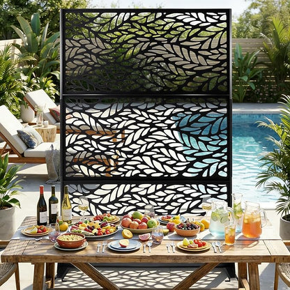 VINGLI Privacy Fence Panels, 72H’’ x 47W’’ Metal Privacy Screen Freestanding, Decorative Privacy Panels for Patio Garden Pool, Outdoor & Indoor (Leaf)