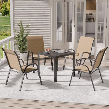 Patio Dining Chairs Set of 4 in Brown with Steel A-Frame
