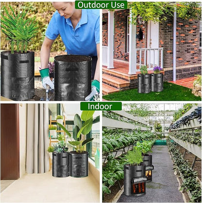 JJGoo Potato Grow Bags, 4 Pack 10 Gallon with Flap and Handles Planter Pots for Onion, Fruits, Tomato, Carrot - Black