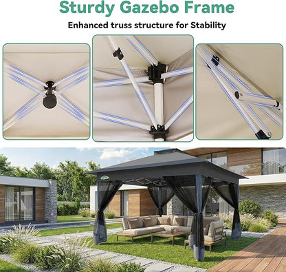 COBIZI 13x13 FT Pop up Gazebo on Clearance - Outdoor pop up Canopy Tent,carpas para Patio, Shelter - Screen Tents with Portable Carry Bag, Patio Gazebos for Camping,Garden,Deck,Backyard,Darkgrey