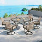 Patio Dining Set 7 Piece, 6 x Woven Rattan Swivel Chairs with Waterproof Cushion, 54” Metal Round Dining Table with Umbrella Hole, Outdoor Table and Chairs Set for Backyard Lawn and Deck,Beige
