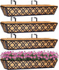 4pcs 30 Inch Window Deck with Coco Liner, 30" Window Boxes Horse Trough with Coconut Coir Liner, Metal Hanging Flower Planter Basket Deck Railing Planter Boxes for Outdoor Indoor Lawn