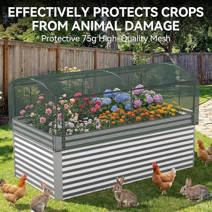 8x4x3 ft Tall Galvanized Raised Garden Bed with Self-Watering System, Elevated Planter Boxes Outdoor with Mesh Cover, Rectangular Deep Raised Beds for Gardening,Vegetables,Flower, Backyard, Patio