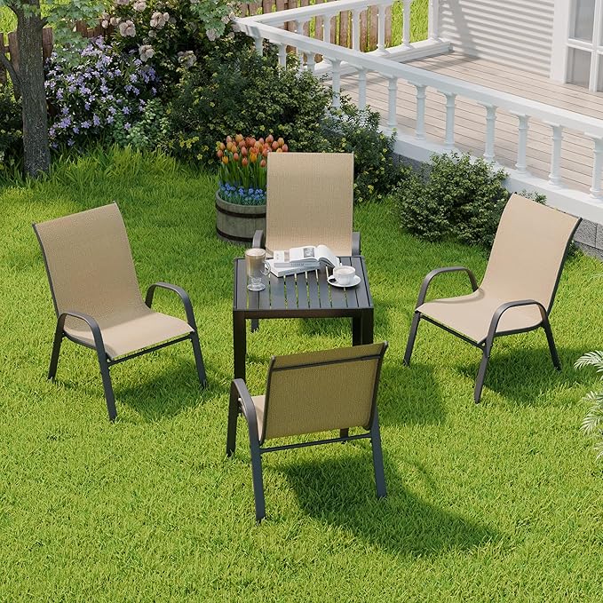 Patio Dining Chairs Set of 4 in Brown with Steel A-Frame