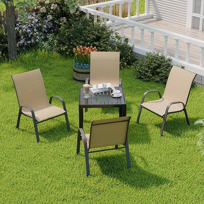 Patio Dining Chairs Set of 4 in Brown with Steel A-Frame