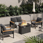 Aoxun Aluminum Outdoor Patio Furniture Set, 5-Piece Outdoor Sectional with 44'' Propane Gas Firepit Table, Patio Conversation Sets with Upgraded Armrests and Cushions for Backyard (Dark Grey,4 Seats)