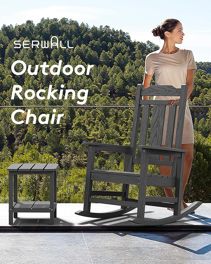 Poly Rocking Chairs - 2-Pack Grey HDPE for Outdoor Porch Use