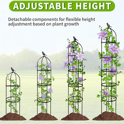 2-Pack 6.7FT Garden Obelisk Trellis for Climbing Plants,Adjustable 5-Tier Metal Plant Support,Rustproof Outdoor Plant Tower with 3 Decorative Tops for Roses,Tomatoes,Clematis & Vines,Black