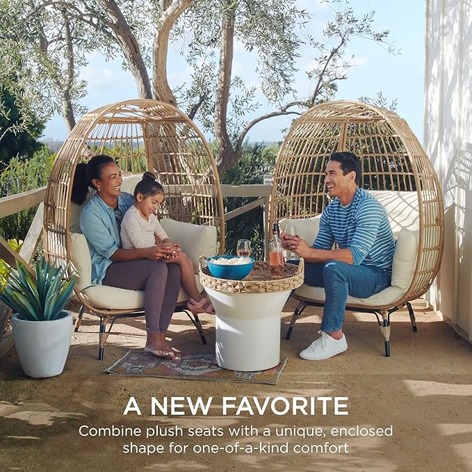 Best Choice Products Wicker Egg Chair, Oversized Indoor Outdoor Lounger for Patio, Backyard, Living Room w/ 4 Cushions, Steel Frame, 440lb Capacity - Sage