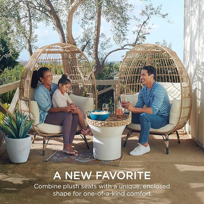 Best Choice Products Wicker Egg Chair, Oversized Indoor Outdoor Lounger for Patio, Backyard, Living Room w/ 4 Cushions, Steel Frame, 440lb Capacity - Ivory