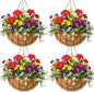 Metal Hanging Baskets for Plants Outdoor 4 Pack Round Metal Wire Hanging Basket Planter (Grid, 10 Inch)