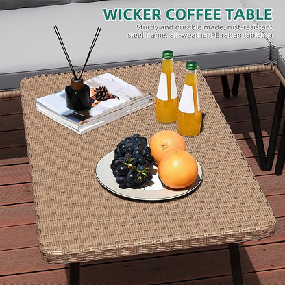 YITAHOME 4-Piece Wicker Patio Furniture Set, All Weather PE Rattan Conversation Set Sectional Sofa with Soft Cushions & Side Table, Porch Furniture for Deck, Balcony, Backyard - Grey