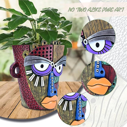 Abstract Face Planter Pots for Plants,Hand-Painted Colorful Flower Pots with Drainage, Indoor Outdoor Garden Decor Gift(Classic,Large)