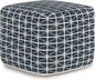 SIMPLIHOME Noreen Boho Square Pouf in Dark Blue and White Handloom Woven Pattern for the Living Room, Bedroom and Kids Room