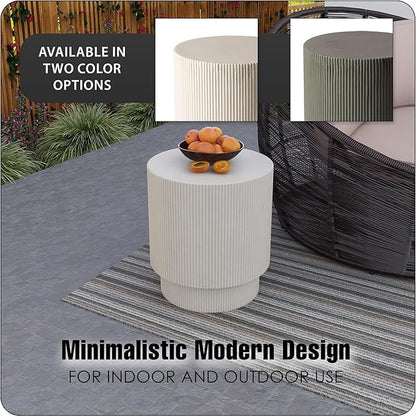 LeisureMod Modern Side Table Round Fiberstone Top Accent End Table for Home, Outdoor Patio, Living Room Sofa, Weather-Resistant, Eden Series in White