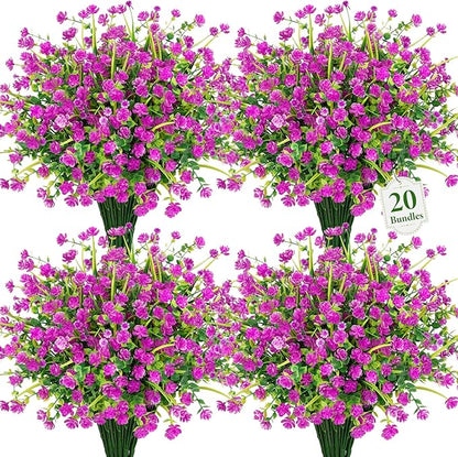 20 Bundles Artificial Flowers for Outdoors Fake Plastic Flowers UV Resistant Realistic Faux Plants Shrubs for Spring Summer Garden Porch Yard Patio Planter Window Box Home Decor, Fuchsia