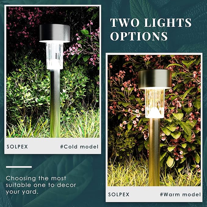 SOLPEX 16 Pack Solar Outdoor Lights Pathway, Stainless Steel Solar Lights Outdoor Waterproof,LED Landscape Lighting Solar Walkway Lights for Landscape/Patio/Lawn/Yard/Driveway-Warm White