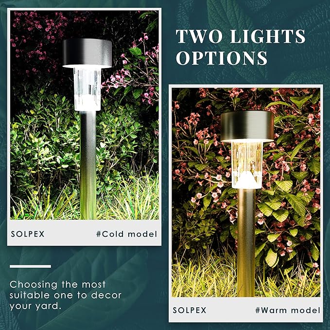 SOLPEX 12 Pack Solar Outdoor Lights Pathway, Stainless Steel Solar Lights Outdoor Waterproof,LED Landscape Lighting Solar Walkway Lights for Landscape/Patio/Lawn/Yard/Driveway-Cold White