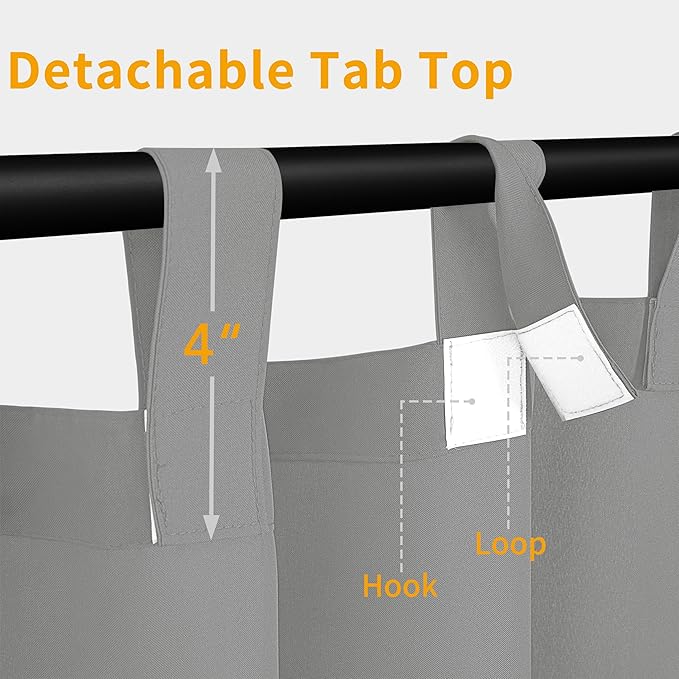 Easy-Going Outdoor Patio Curtains Detachable Tab Top Windproof Weatherproof Curtain for Cabana, Porch, Pergola and Gazebo, Tab Bottom Drape, 2 Panels, 110W x 84L inch, Light Grey