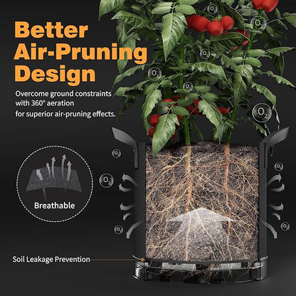 Self-Watering Grow Bags, 5-Pack 5 Gallon 420G Thick Nonwoven Fabric Pots with Reinforced Handles and Multi-Purpose Rings, for Low Stress Plant Training Fruits, Vegetables,and Flowers