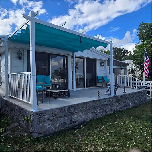 PURPLE LEAF 10' x 10' Aluminum Outdoor Pergola White Wind-Resistant Retractable Pergola with Double Sun Shade Canopy Heavy-Duty Metal Pergola for Patios Backyard Deck Garden, Blue