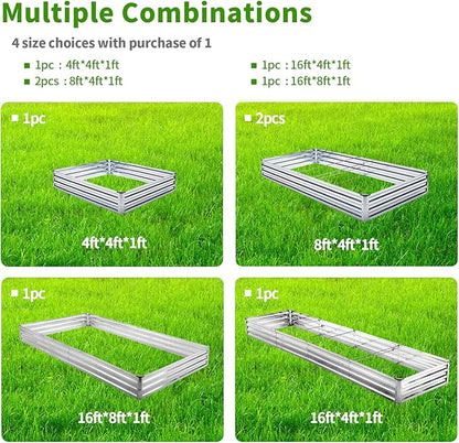 Galvanized Raised Garden Bed 2pcs Pack - Metal Raised Bed Garden Kit 4'x8'x1' for Flower Planters, Vegetables Herb