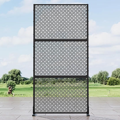 Casaphoria Metal Privacy Screen Outdoor, 72" H x 35" W Freestanding Decorative Privacy Screen for Patio Deck Balcony Garden with Stable Base, Jason- Black