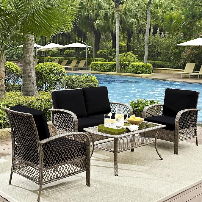 Cushion Covers, 8-Pack Black Stretch-Fit Outdoor Patio Covers