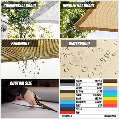 ColourTree 16' x 16' White Square CTAPS16 Sun Shade Sail Canopy Mesh Fabric UV Block UPF50 - Commercial Heavy Duty - 190 GSM - 3 Years Warranty - (We Customize Size)