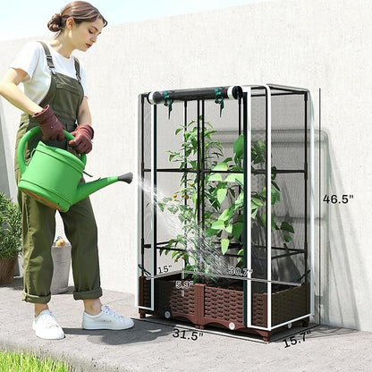 Outsunny Raised Garden Bed with Trellis, 46.5" Tomato Cage with Crop Cage, Self Watering Planter Box with Drainage Holes and Plugs for Outdoor Patio Climbing Plants, Vines, Vegetables, Flowers, White