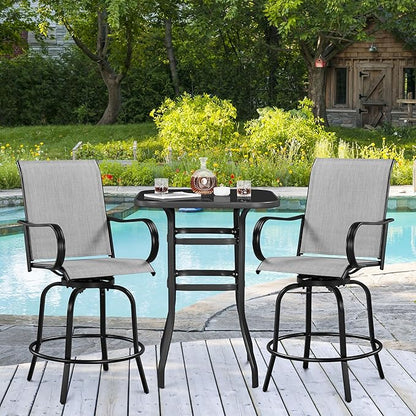Yaheetech Patio Swivel Barstools Outdoor Chairs Set of 6, High Bistro Stools Outdoor Furniture, All-Weather Patio Stools for Outside, Beach, Lawn, Poolside and Garden, Black/Light Gray