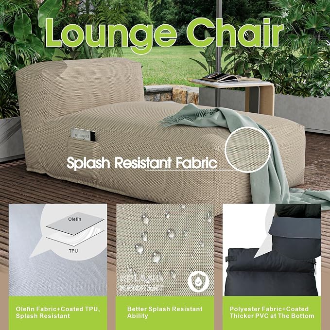 Lounge Chair Outdoor Bean Bag Sofa in Light Orange, 59-Inch Foam