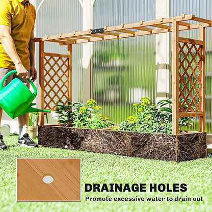 Outsunny Raised Garden Bed with Trellis, Wooden Planter Box with Hanging Roof and Drainage Holes, Outdoor Trellis Planter for Climbing Plants, Vegetables, Herbs and Flowers, 78.7" x 17.3" x 44.7"